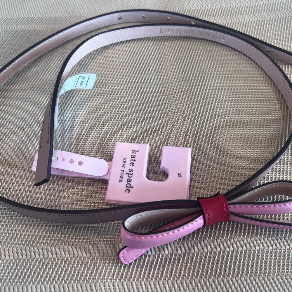 Kate Spade New York Colorblocked Leather Bow Belt XL - Bungalow Pink Red Nude